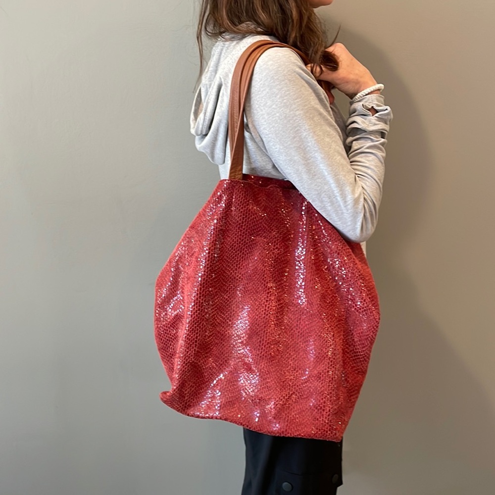 Red Shiny Python Real Leather Tote Bag - image 1